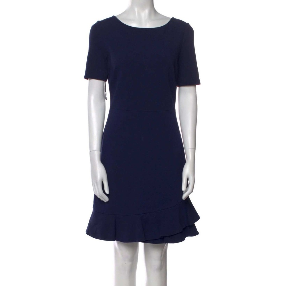 Diane von Furstenberg Navy Blue Ruffle Hem Short Sleeve‎ Sheath Dress Size 4